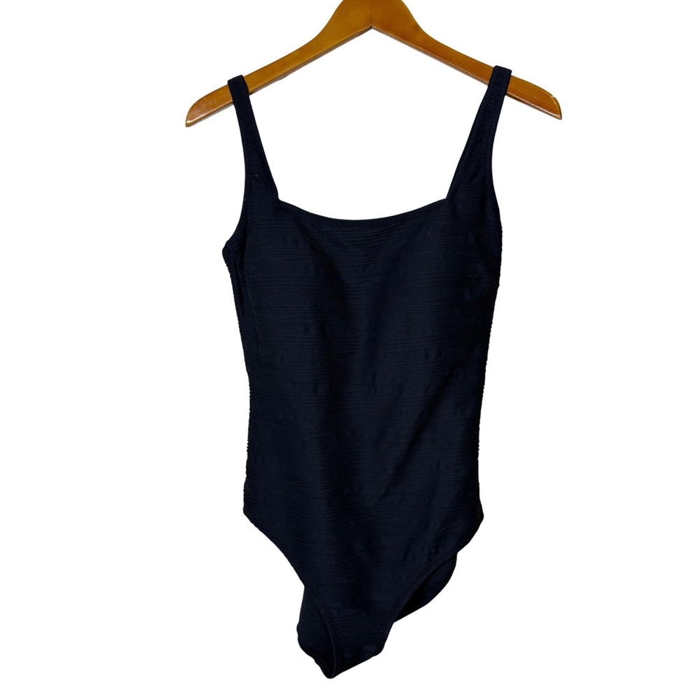 Gottex Women One Piece Swimsuit 16 Black Textured Ripple Square Neck Classic